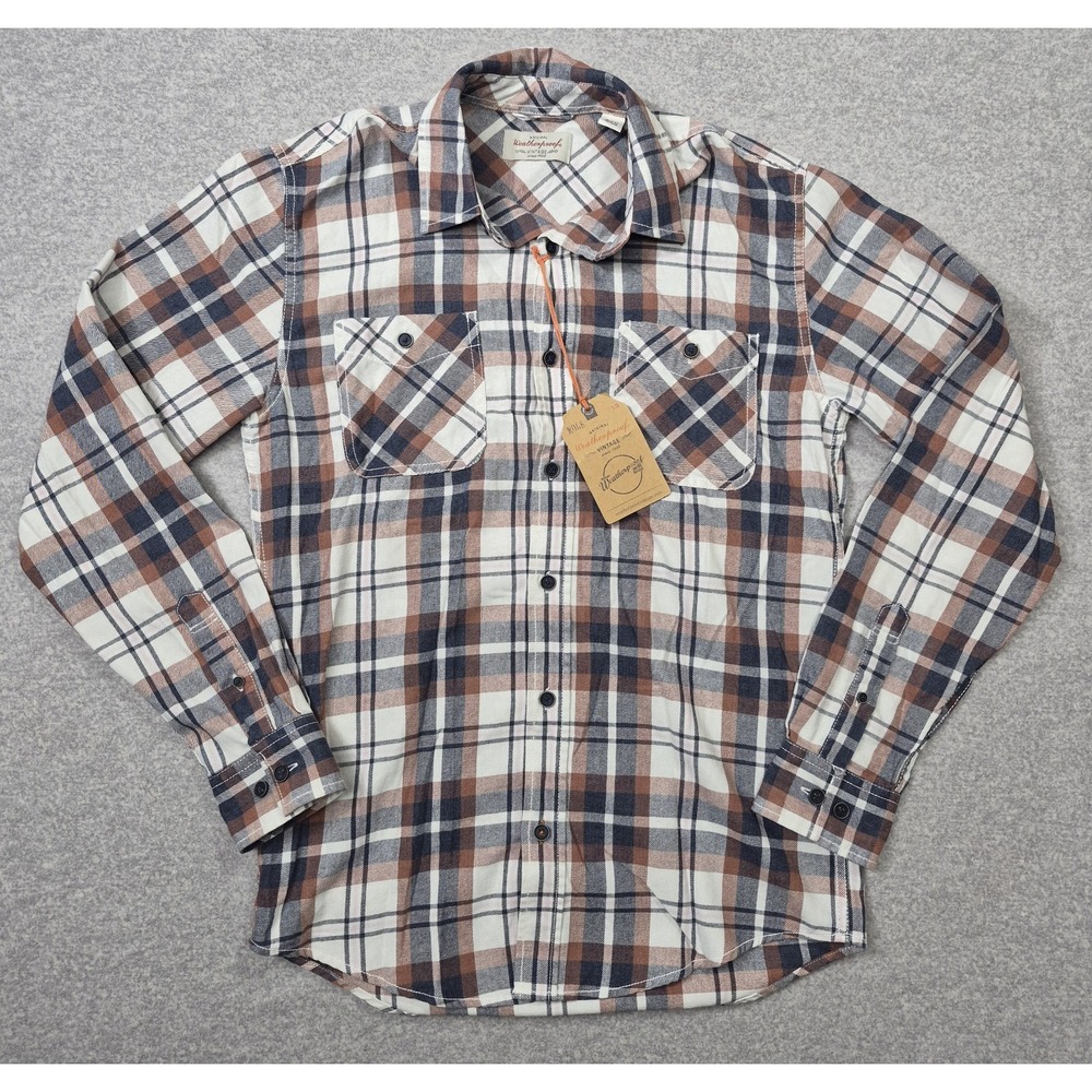 Weatherproof Vintage Shirt Mens Small Cabernet Plaid Oxford Long Sleeve Flannel